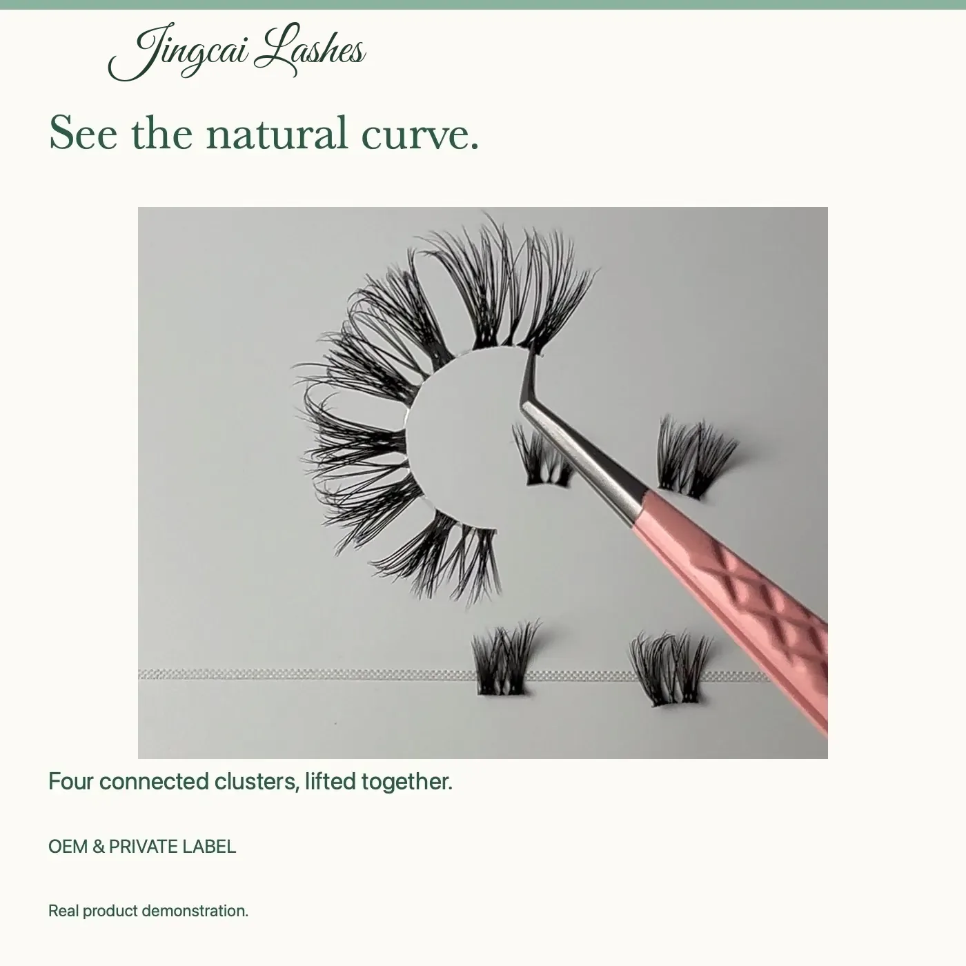 Curved-band DIY lash clusters showing the natural curve after lifting