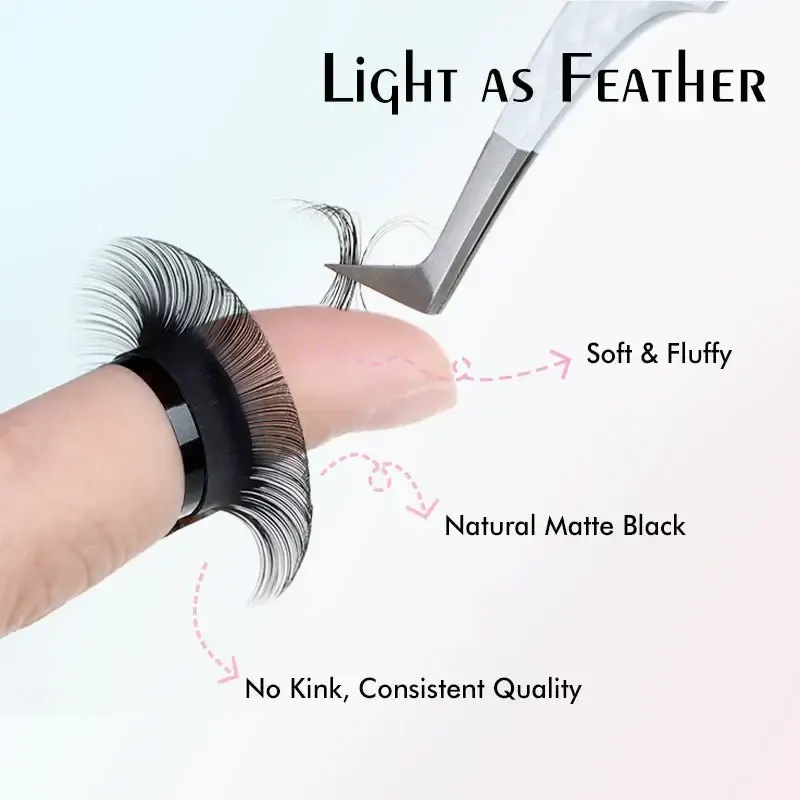 Light as feather 0.03mm volume lash extensions, natural matte black individual lashes, soft and fluffy with no kink for professional eyelash extension application